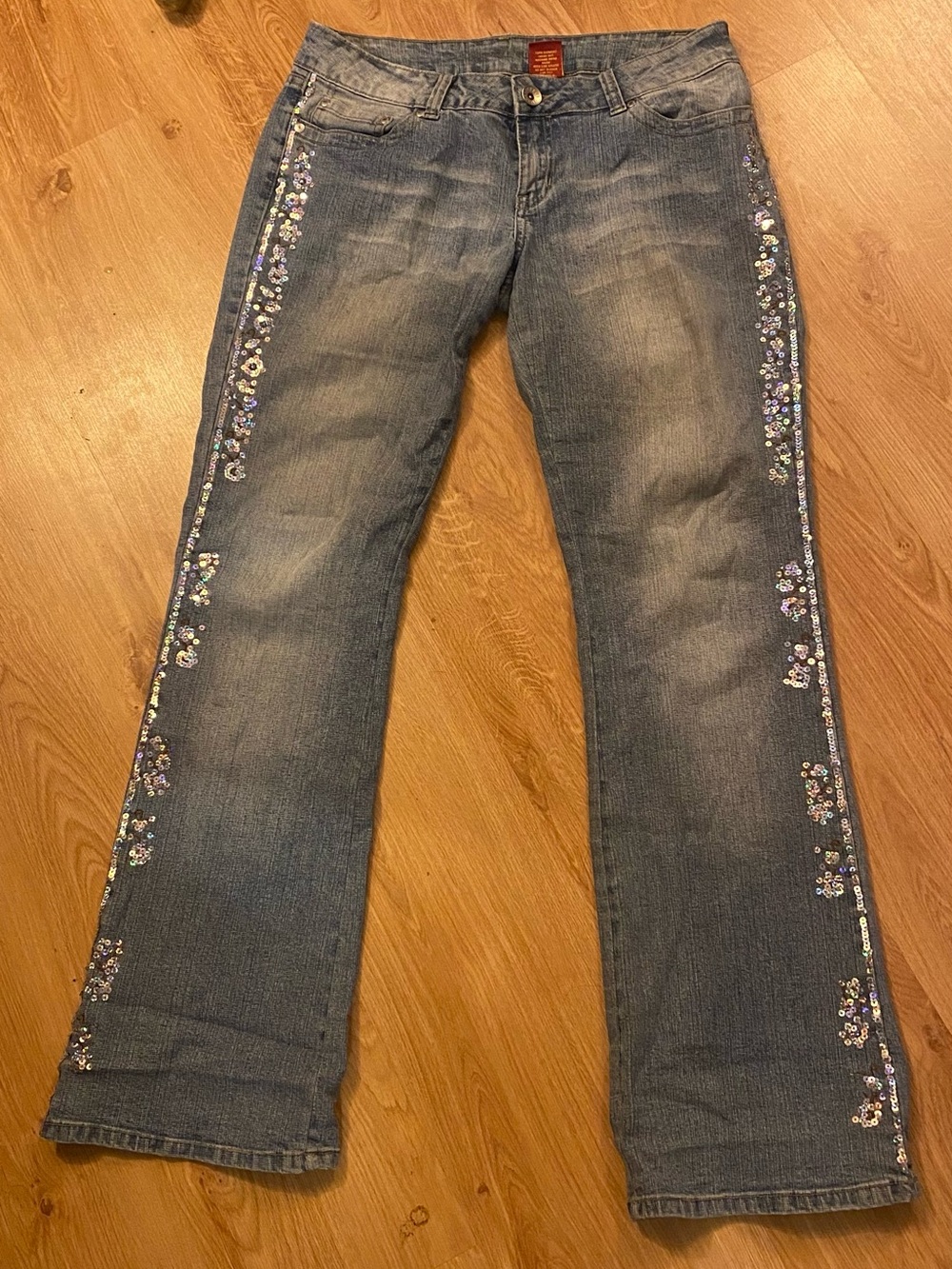 Women’s Blue Boot Cut Jeans with Sequin Side Trim